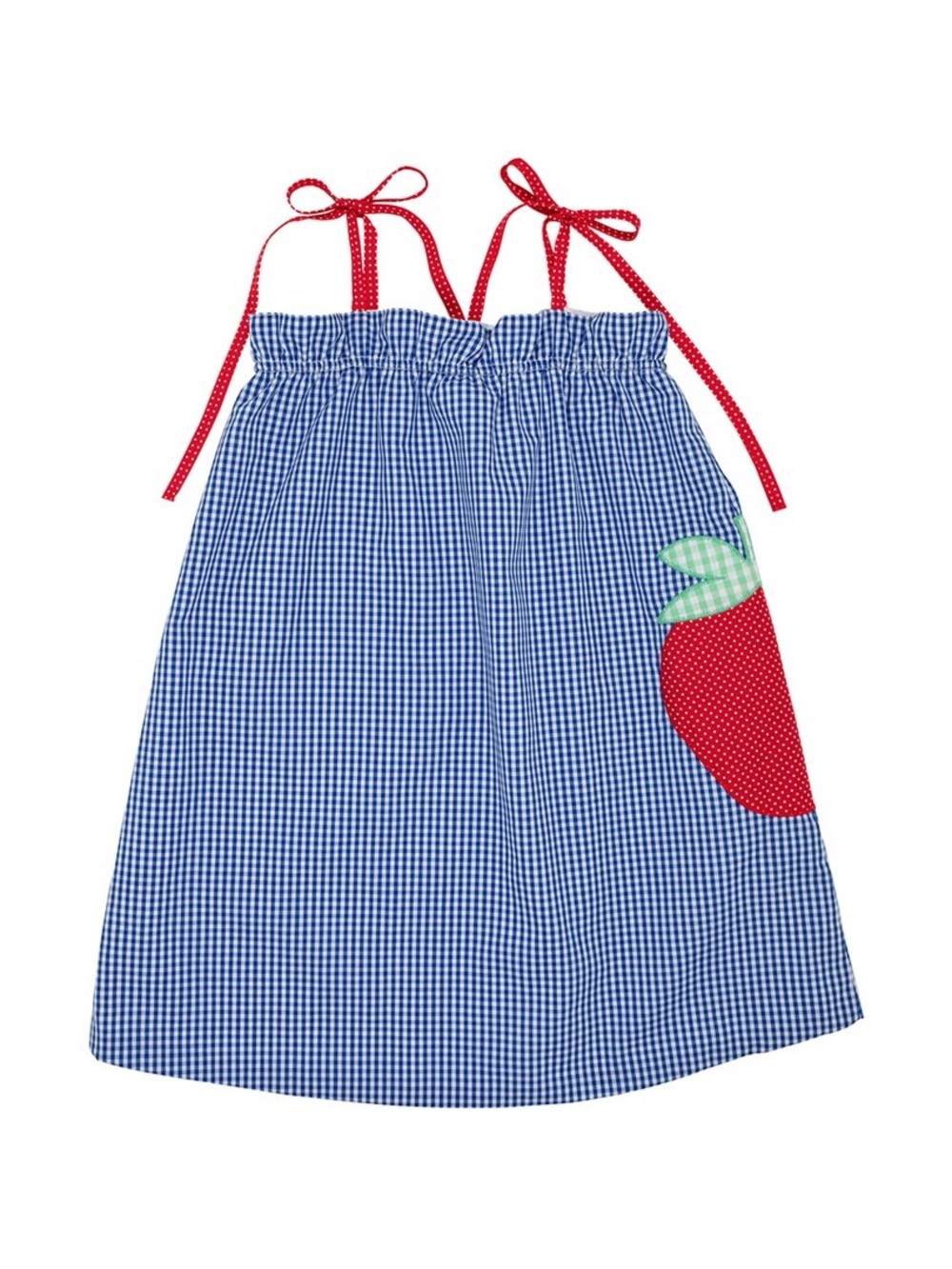The Beaufort Bonnet Company Blue Gingham Dress with Red Apple Applique